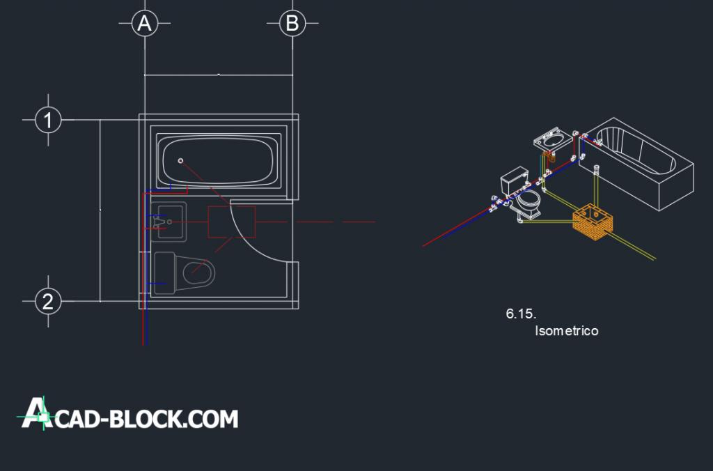 Plant and isometric of bathroom facilities dwg