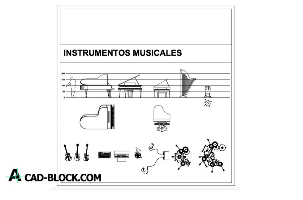 Manuscrito Correo Comprensión ▻CAD Blocks of musical instruments DWG - Free CAD Blocks