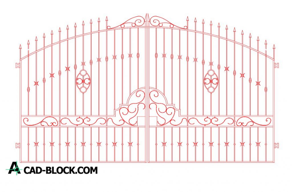 Decorative wrought iron entry gate dwg in Autocad