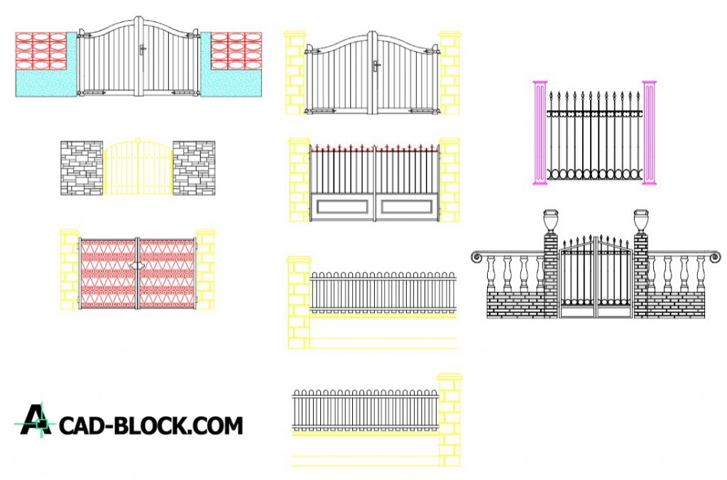 CAD Fences, gates and front DWG Download Free CAD Blocks