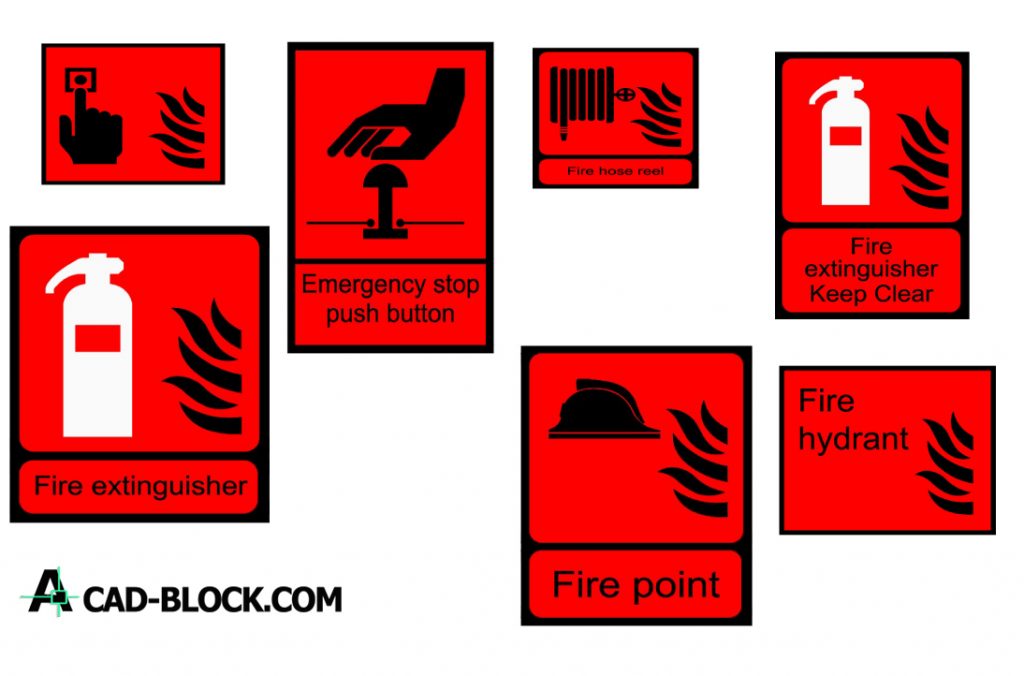 Cad Fire Signs Emergency And Evacuation Dwg Free Cad Blocks