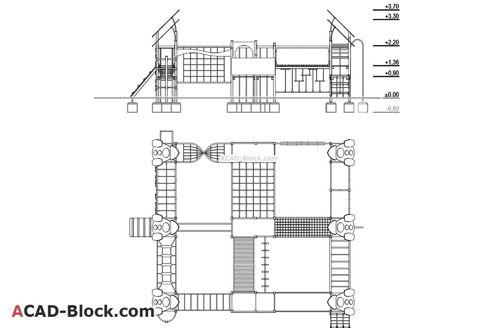 Autocad Drawing Children Playground In Park Plan View Dwg, 53% OFF